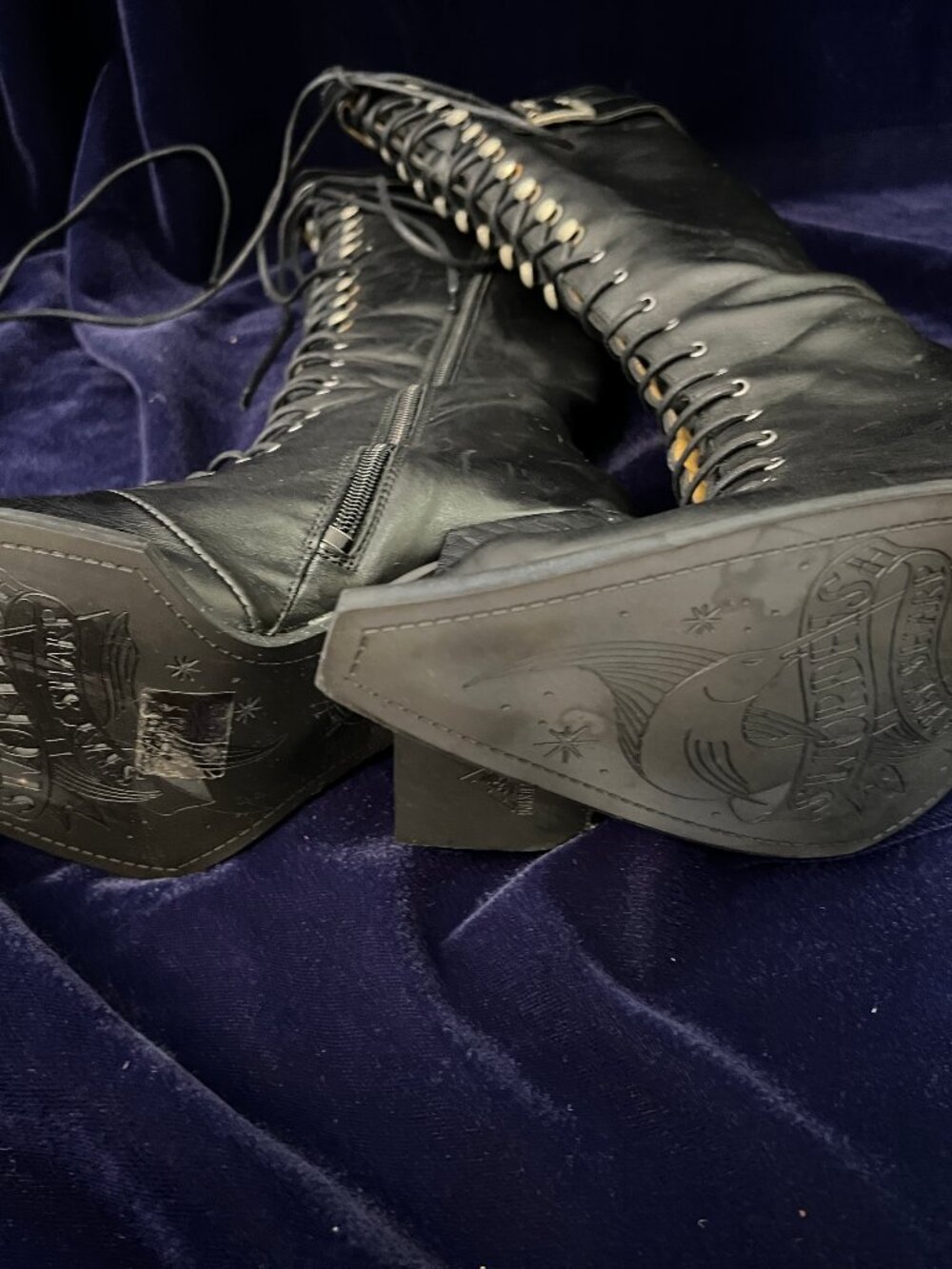 Fluevog Swordfish Hi Abstract Candy black boots 6 - Picture 4 of 15